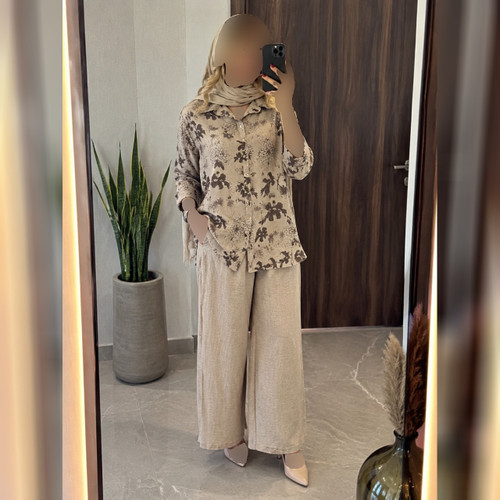 ست شومیز شلوار زنانه مدل ایتالیایی جنس شانتون درجه یک وارداتی فری سایز کد 16592