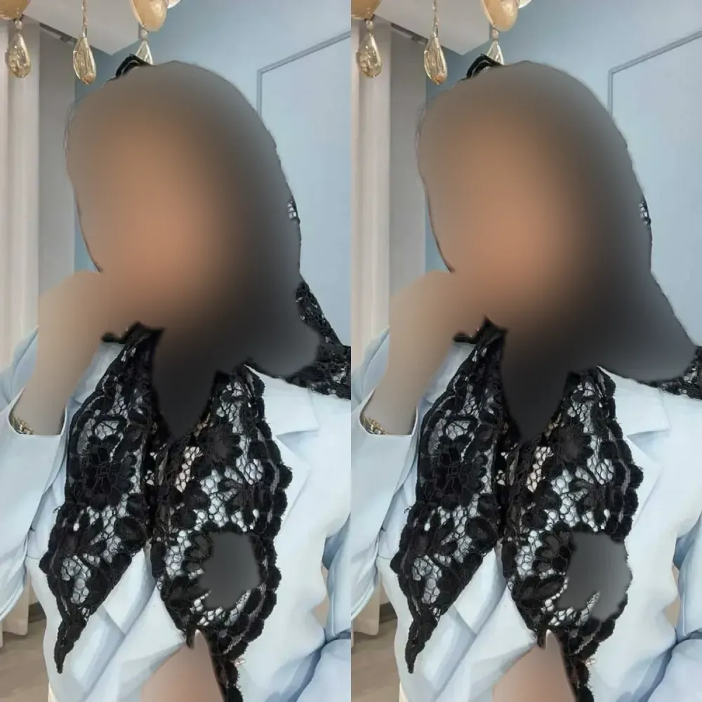 مینی اسکارف توری مشکی فری سایز با طرح دانتل