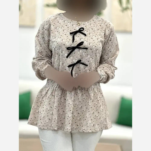تونیک عروسکی زنانه جنس گل گچی رنگ استخونی فری سایز
