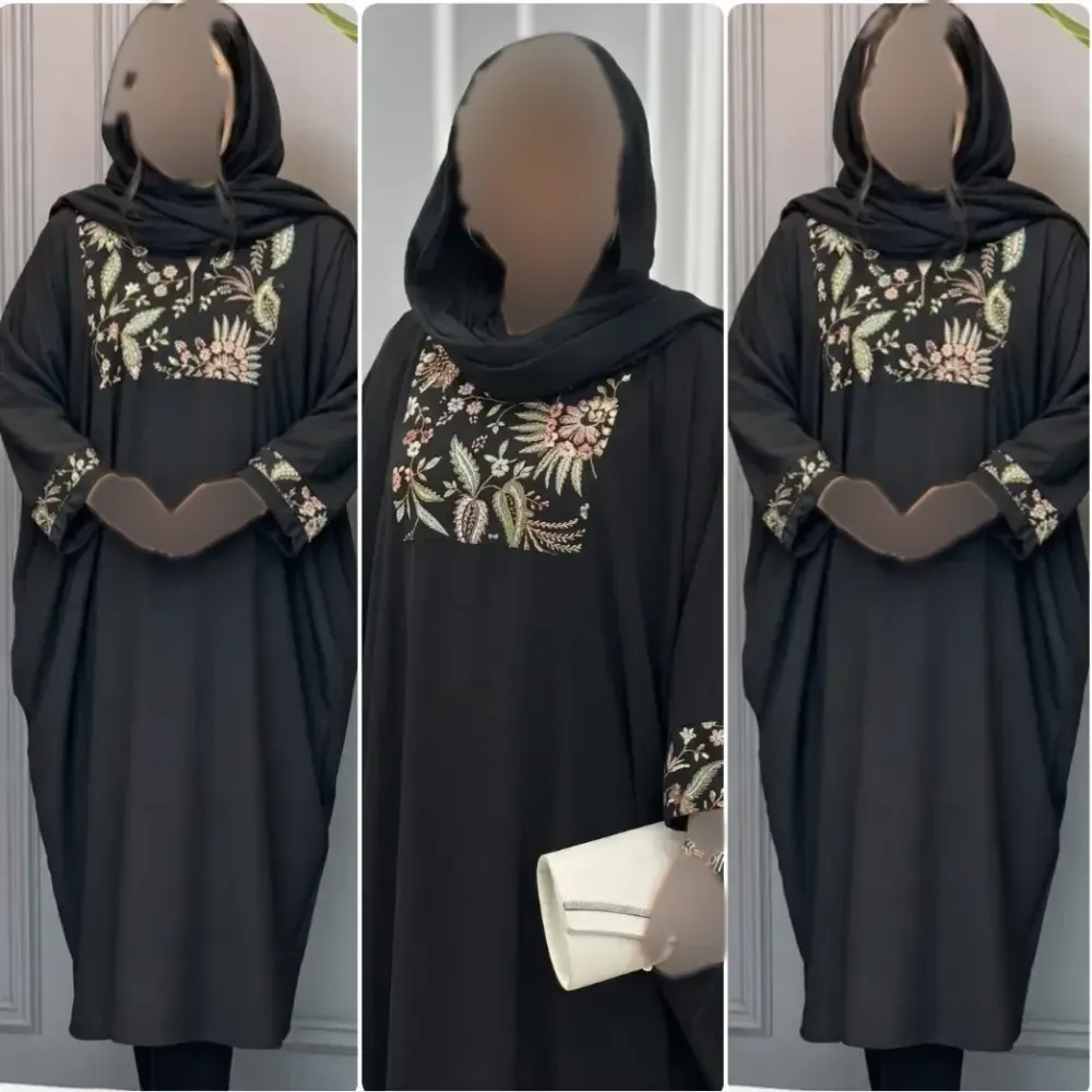 عبای زنانه آریادخت جنس الیزه خرجکار سوزن دوزی رنگ مشکی فری سایز