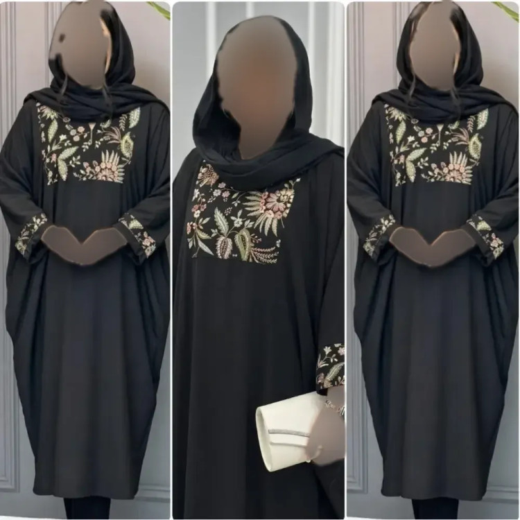 عبای زنانه آریادخت جنس الیزه خرجکار سوزن دوزی رنگ مشکی فری سایز