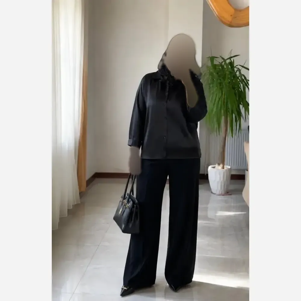 شومیز زنانه ساتن ابریشم مشکی مدل کیمونو سایز 38 تا 46