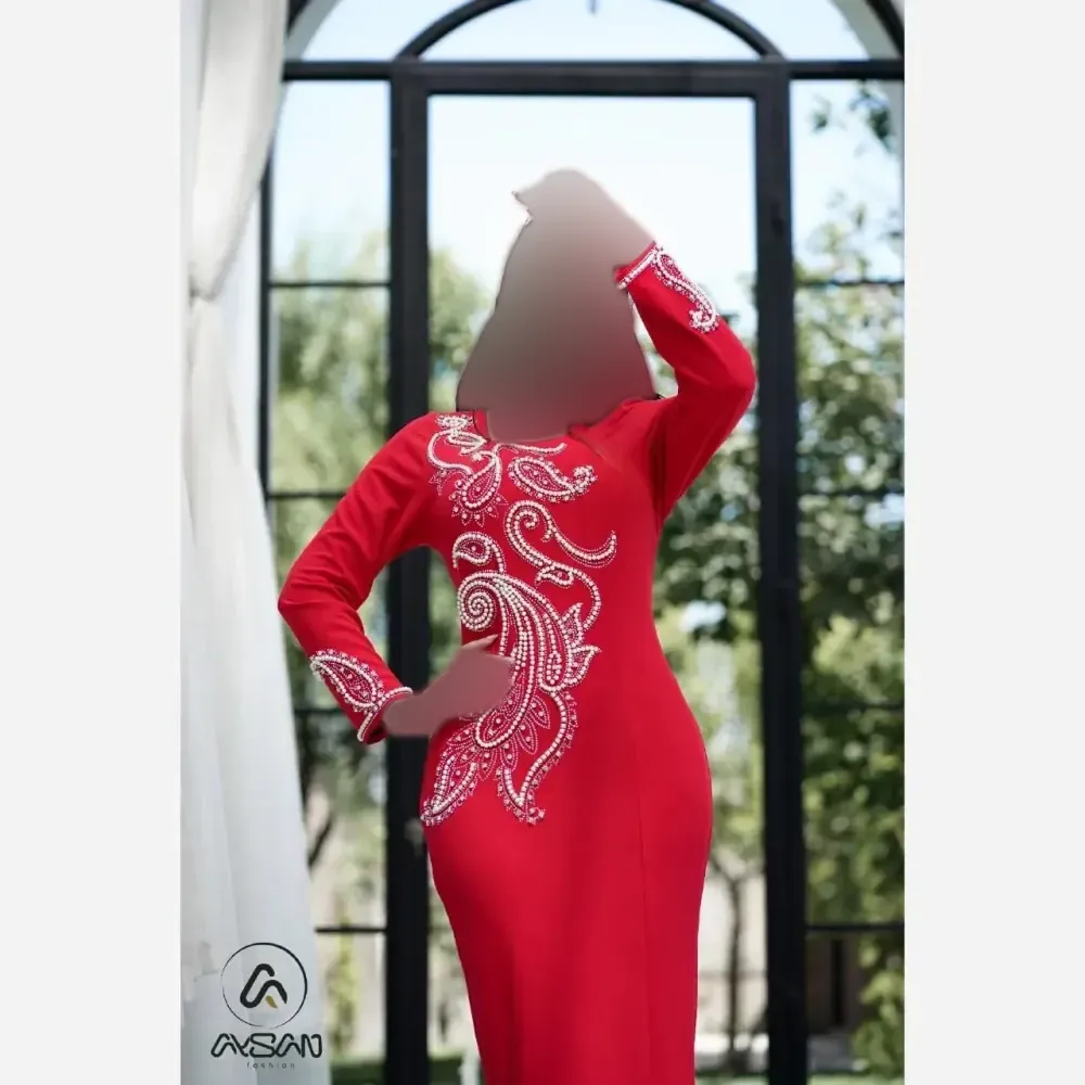 پیراهن میدی مجلسی زنانه مدل سونای جنس کرپ کش دالقیچ سایز 38 تا 52