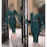 پیراهن مجلسی زنانه مدل دلینا جنس لمه نگینکاری و مرواریددوزی شده قد 120 سایز 36 تا 52
