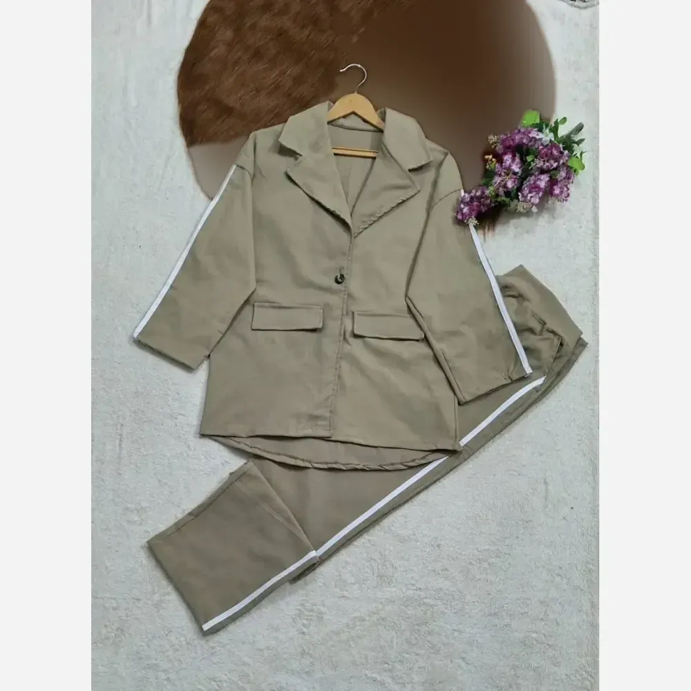 ست کت و شلوار اسپرت زنانه جنس کتان کش اعلا سایز 38 تا 46