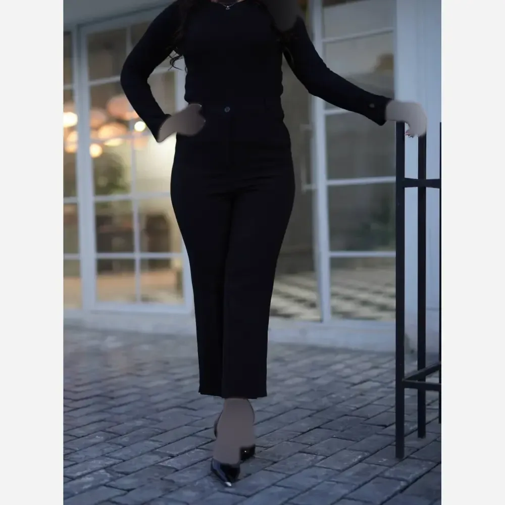 شلوار راسته زنانه پارچه مازراتی دبل دمپا چاکدار سایزبندی 40 تا 50