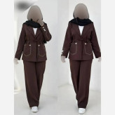 کت و شلوار زنانه دکمه قلبی جنس مازراتی نخ توئیست درجه یک
