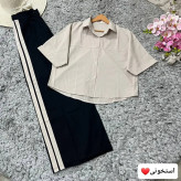 ست شومیز و شلوار زنانه مدل دو خط جنس لنین درجه یک سایز 38 تا 48