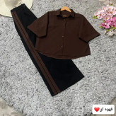 ست شومیز و شلوار زنانه مدل دو خط جنس لنین درجه یک سایز 38 تا 48