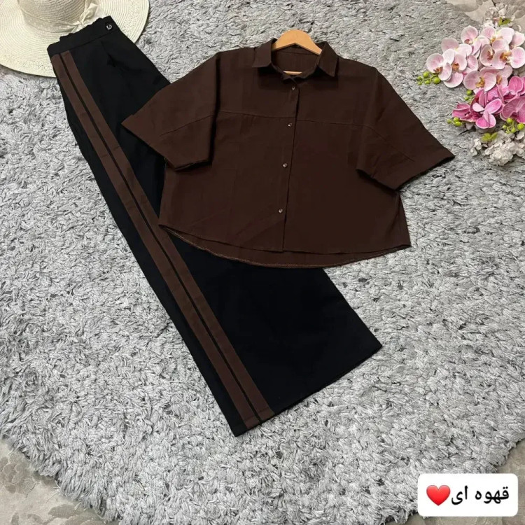 ست شومیز و شلوار زنانه مدل دو خط جنس لنین درجه یک سایز 38 تا 48