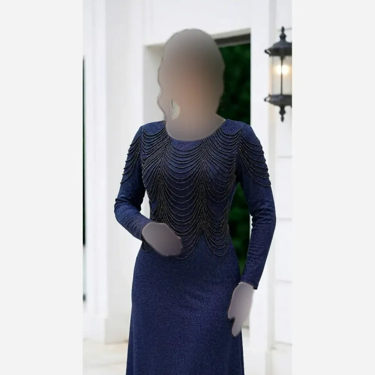 پیراهن مجلسی زنانه مدل روناک جنس لمه با تزئینات منجوق و کریستال قد 150 سایز 44 تا 54