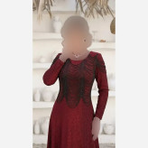 پیراهن مجلسی زنانه مدل روناک جنس لمه با تزئینات منجوق و کریستال قد 150 سایز 44 تا 54