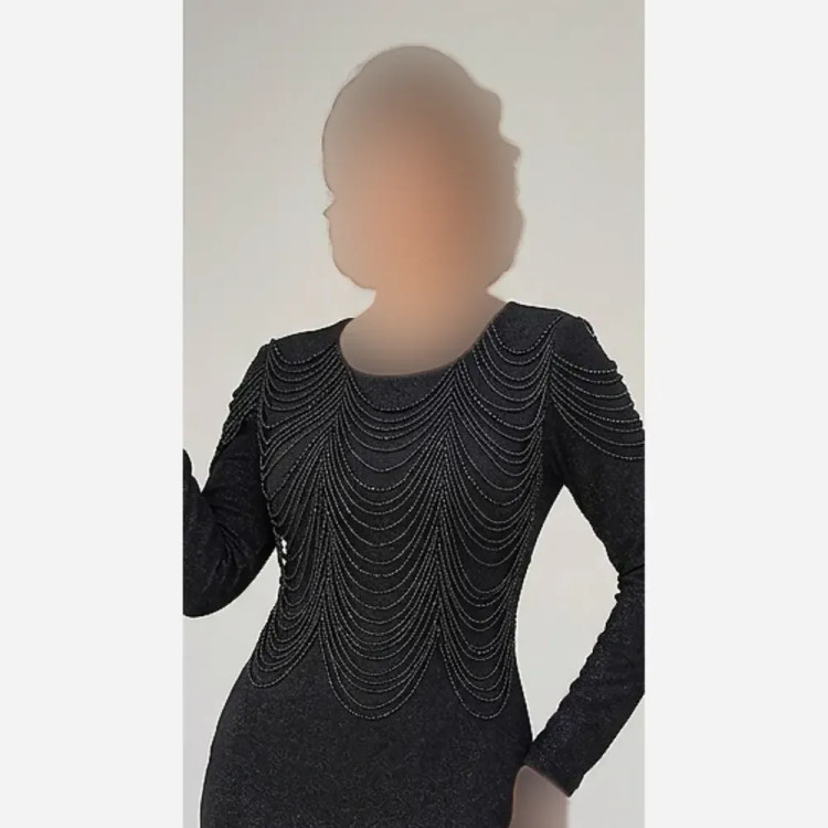 پیراهن مجلسی زنانه مدل روناک جنس لمه با تزئینات منجوق و کریستال قد 150 سایز 44 تا 54