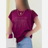 شومیز باکسی نگینی طرح SMILE جنس نخ پنبه فری سایز