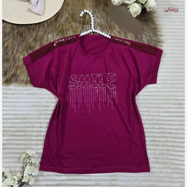شومیز باکسی نگینی طرح SMILE جنس نخ پنبه فری سایز