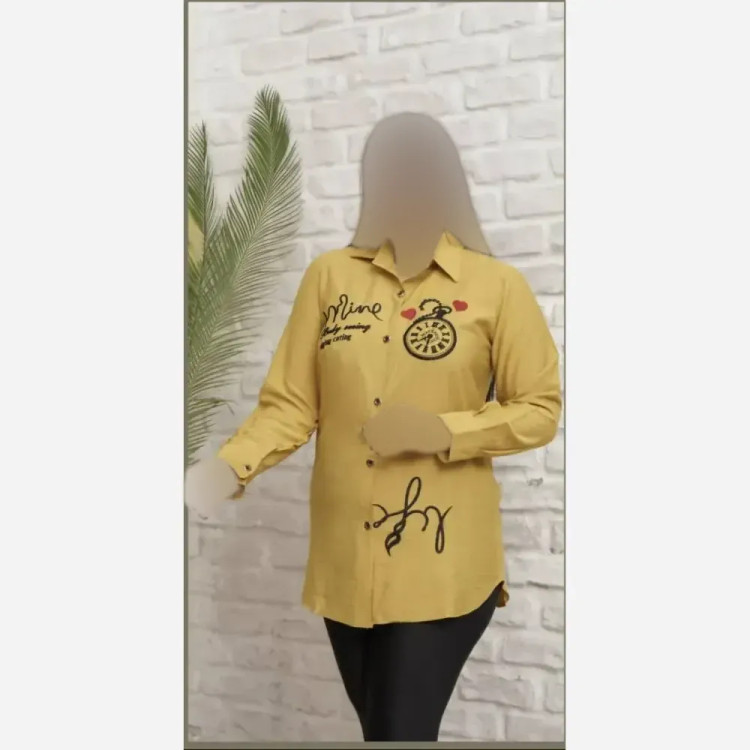 شومیز مانتویی داکرون طرح ساعت گلدوزی شده زنانه