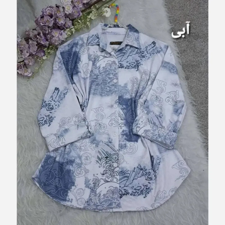 شومیز مانتو کیمونو مچ پاکتی جنس لاریس طرح ابر و بادی