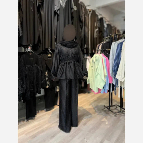 ست شومیز شلوار زنانه مجلسی نگیندار جنس ساتن ویونا مشکی