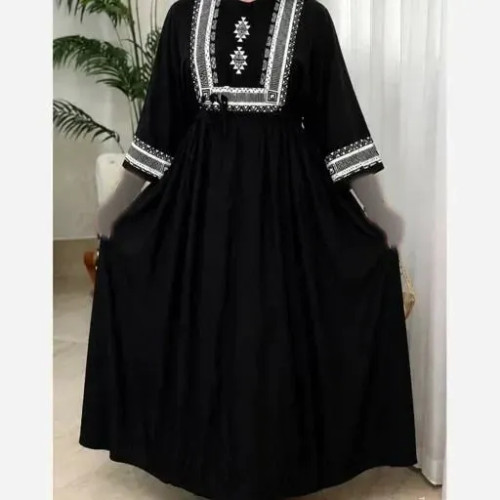 پیراهن ساحلی زنانه بلند نخی مشکی فری سایز