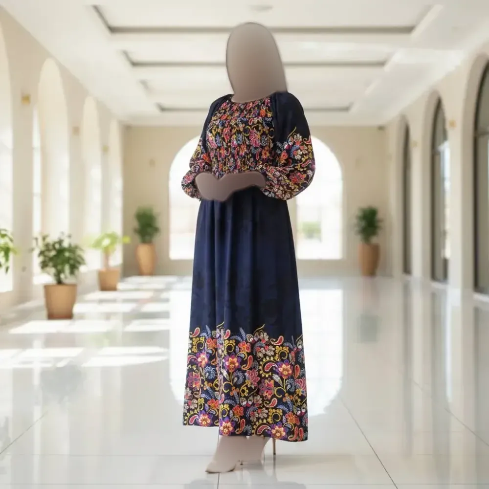 پیراهن ساحلی زنانه نخی وارداتی کمر کش فری سایز