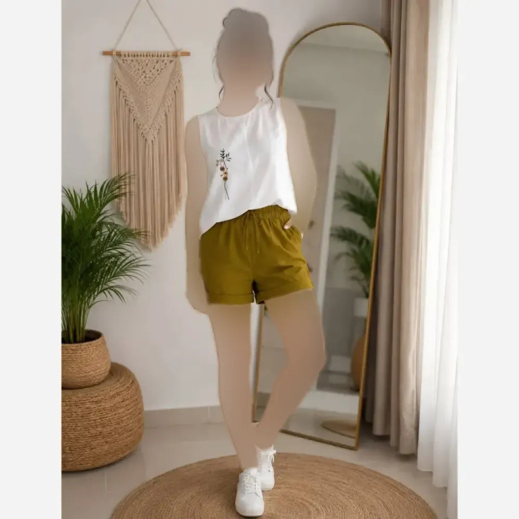 ست تاپ و شلوارک زنانه نخ پنبه سایز 38 تا 48