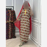 پیراهن زنانه نخی ترکمنستان نوار طلایی فری سایز مناسب 36 تا 46