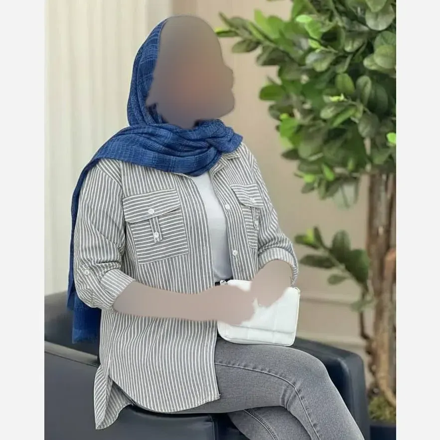 شومیز زنانه نخی راه راه مدل جیب صلیبی فری سایز 38 تا 46