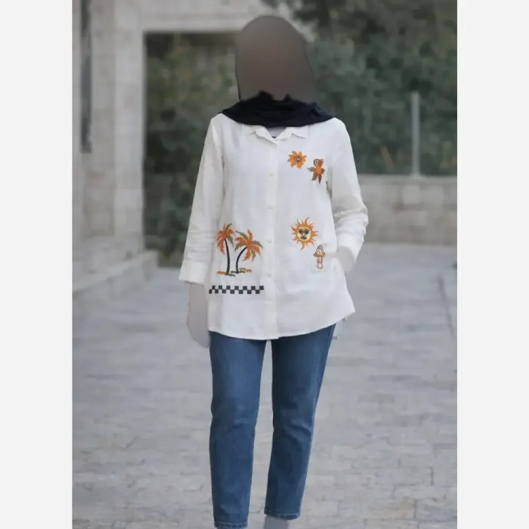شومیز زنانه طرح نخل و خورشید جنس داکرون درجه یک