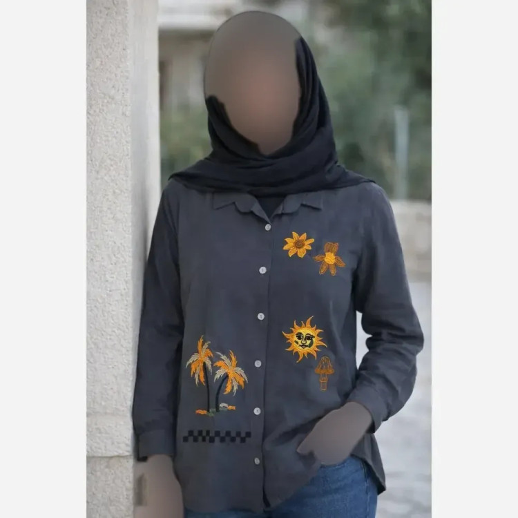 شومیز زنانه طرح نخل و خورشید جنس داکرون درجه یک