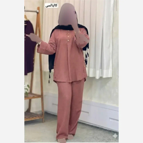 ست مانتو و شلوار زنانه مدل مهلا جنس شانتون گرم بالا فری سایز