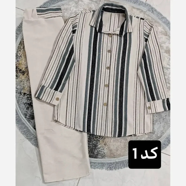 ست شومیز و شلوار زنانه جنس لنین لمه دوزی شده دوخت مزونی