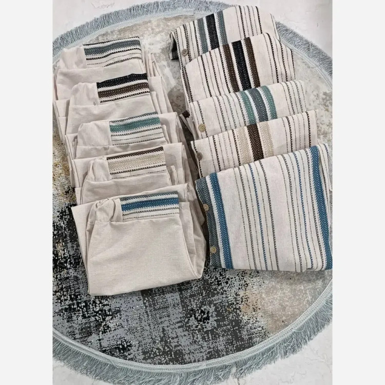 ست شومیز و شلوار زنانه جنس لنین لمه دوزی شده دوخت مزونی