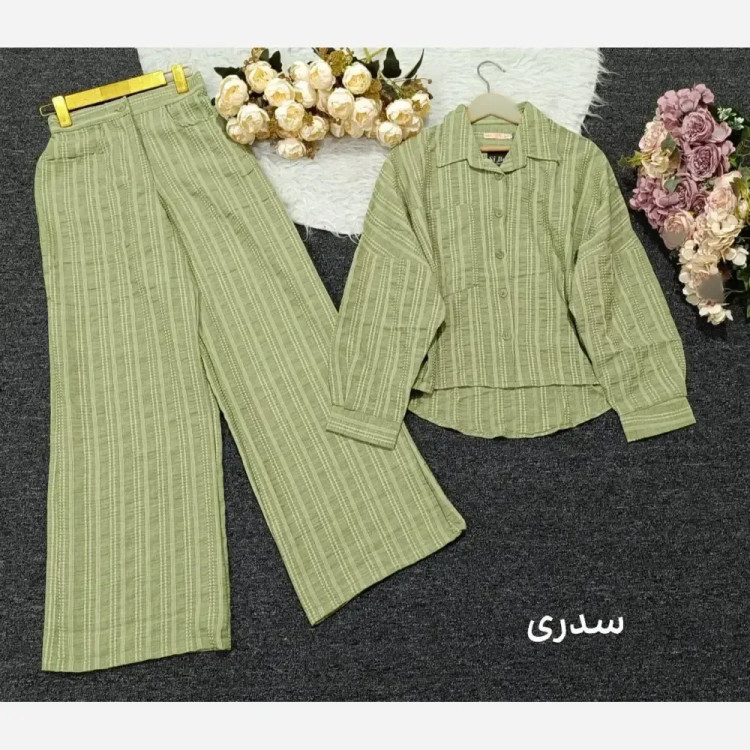 ست شومیز و شلوار زنانه جنس کوک دوزی آستین کیمونو