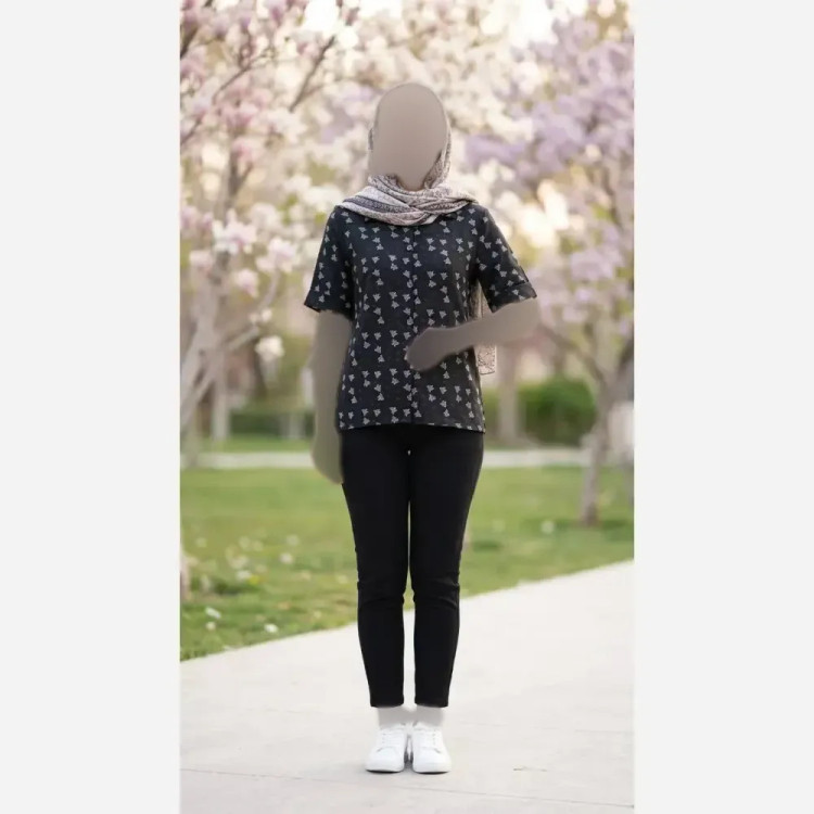 شومیز زنانه مدل باکسی طرح گل گچی جنس صوفیا درجه یک