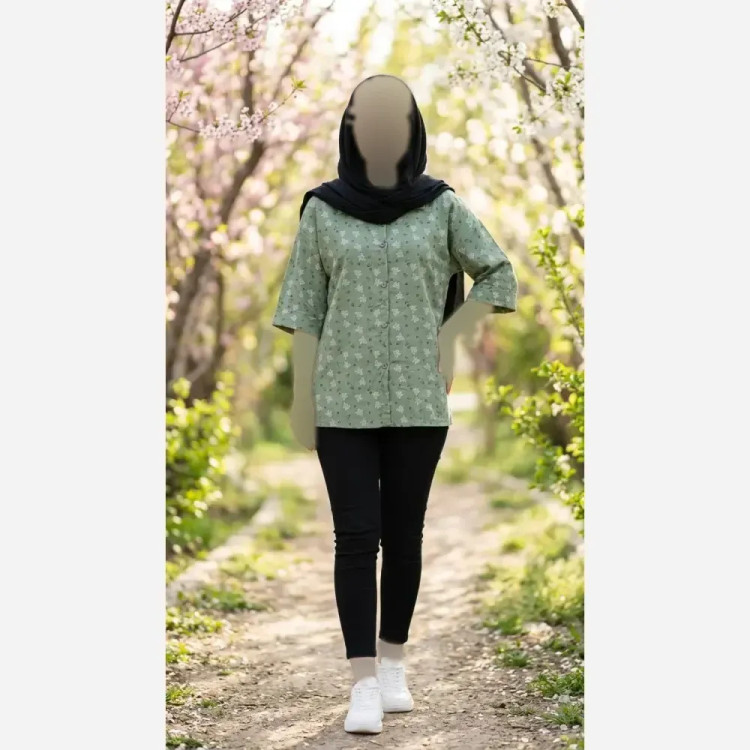 شومیز زنانه مدل باکسی طرح گل گچی جنس صوفیا درجه یک