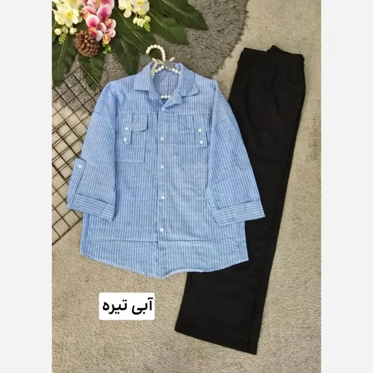 شومیز نخی راه راه زنانه مدل جیب صلیبی فری سایز 36 تا 46
