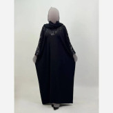 عبایی زنانه تمام ریسه جنس الیزه اصل رنگ مشکی فری سایز 38 تا 60