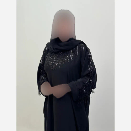 عبایی زنانه تمام ریسه جنس الیزه اصل رنگ مشکی فری سایز 38 تا 60