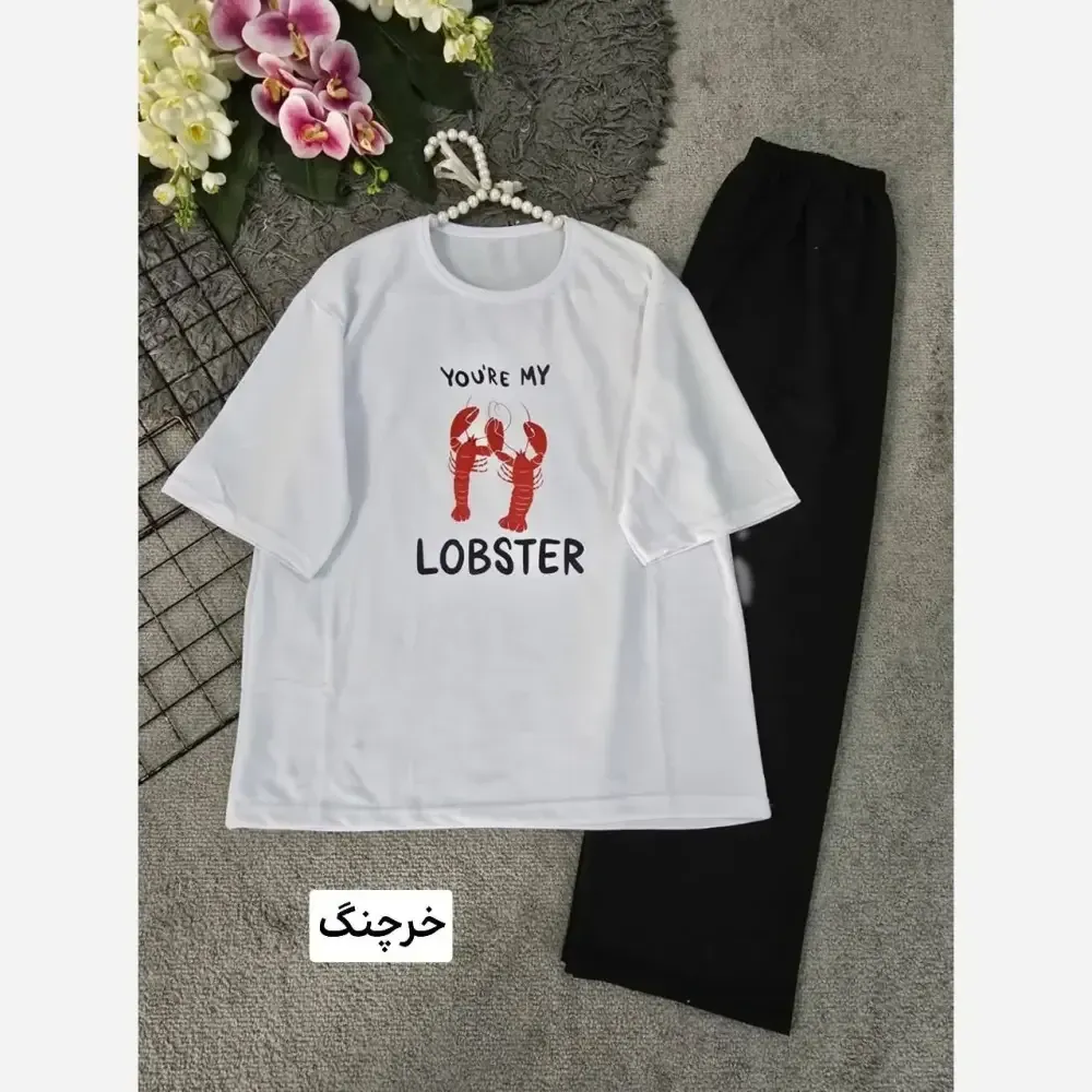 ست تیشرت و شلوار زنانه طرح سامر جنس پنبه گلکسی فری سایز 38 تا 46