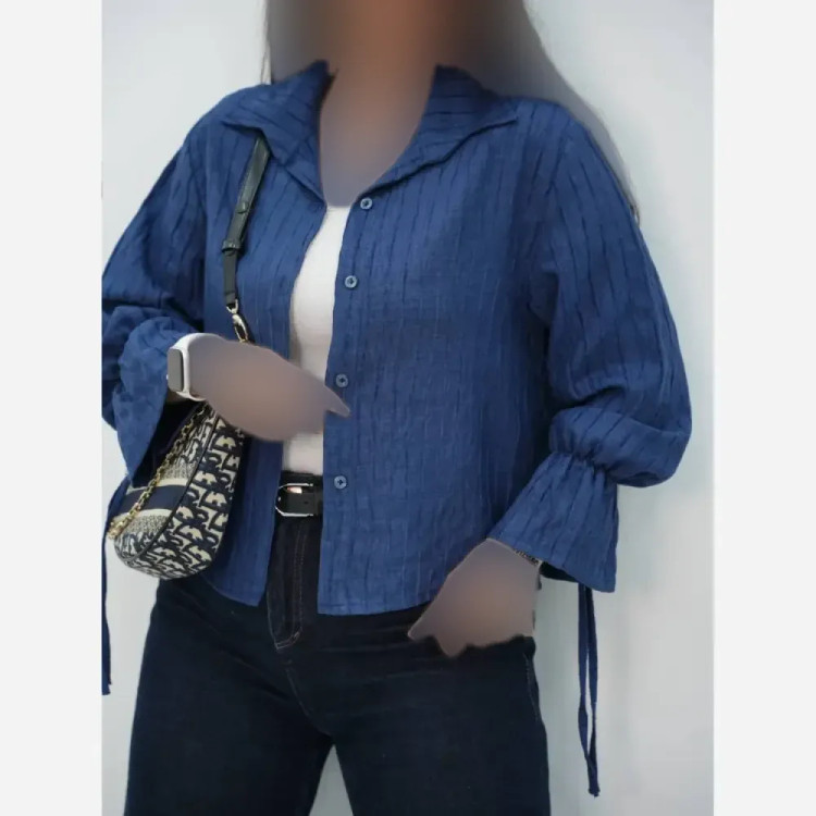 شومیز زنانه آستین لاله جنس شانتون سوفیا فری سایز