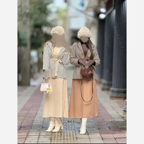 ست کت و دامن زنانه پیردوبل و توییت پشمی رنگ کرم فری سایز