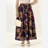 دامن لینن طرح دار زنانه فری سایز قد 87