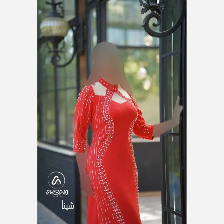 پیراهن میدی بلند مجلسی زنانه مدل شینا جنس کرپ کش دالقیچ سایز بزرگ