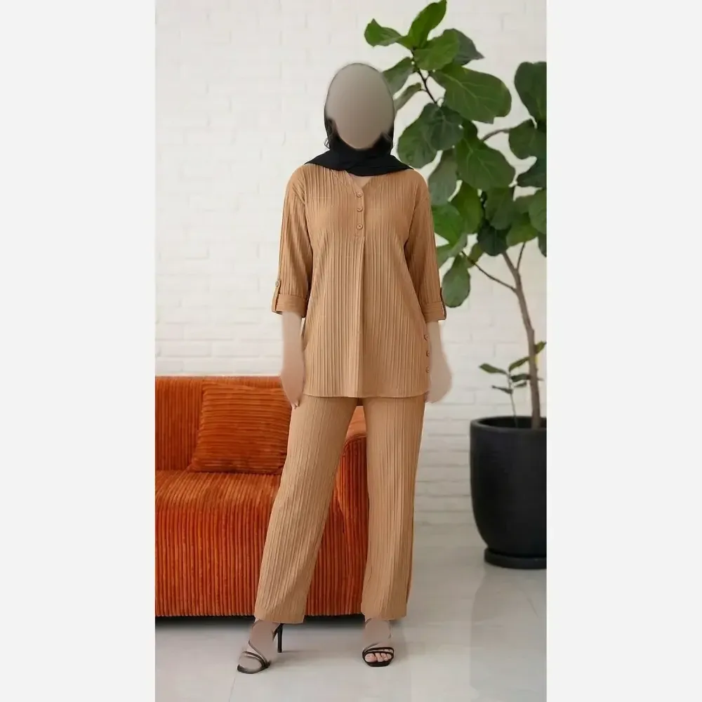 ست شومیز و شلوار زنانه مدل سه دکمه جنس آیوا سایز 38 تا 48