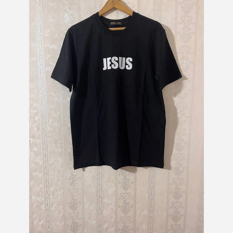 ست تیشرت و شلوار مردانه مدل jesus جنس پنبه سوپر و اسپان نخ رنگ مشکی