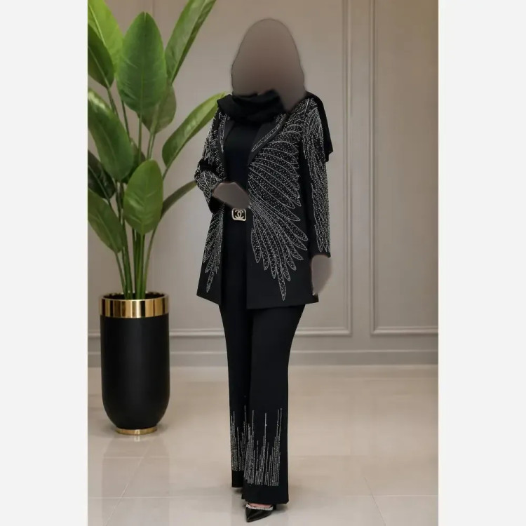 ست کت و شلوار مجلسی زنانه مدل طاووس پارچه مازراتی گرم بالا سایز بزرگ