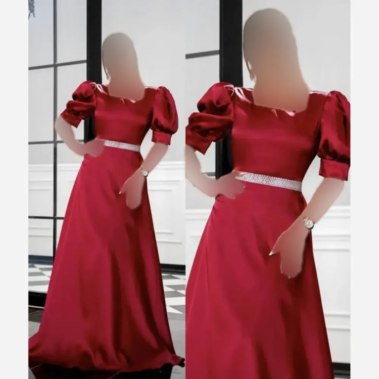 پیراهن مجلسی زنانه مدل مرسانا جنس ساتن ترک رنگ زرشکی قد 160