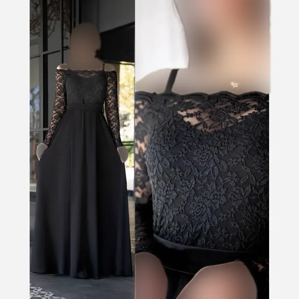 پیراهن مجلسی زنانه مدل طلا جنس ساتن و گیپور برجسته رنگ مشکی قد 160