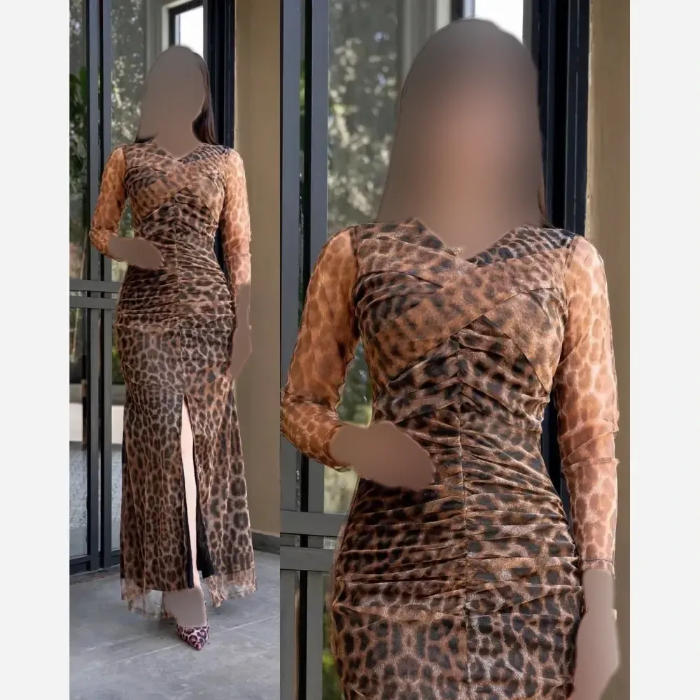 پیراهن زنانه مدل بارلا طرح پلنگی جنس تور کش قد 160