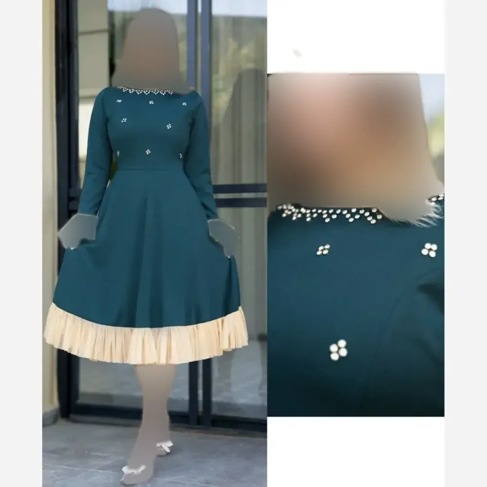 پیراهن زنانه مجلسی دانیلا سبز جنس دالقیچ و تور قد 130